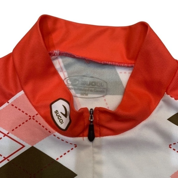 SUGOI White/ Red/Brown Argyle Cycling Jersey 1/2 Zip Top Sz M - Picture 3 of 10